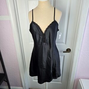 Delicates Vtg JCPENNEY Black Satin Chemise Nightgown Slip‎ Lingerie  Size M New